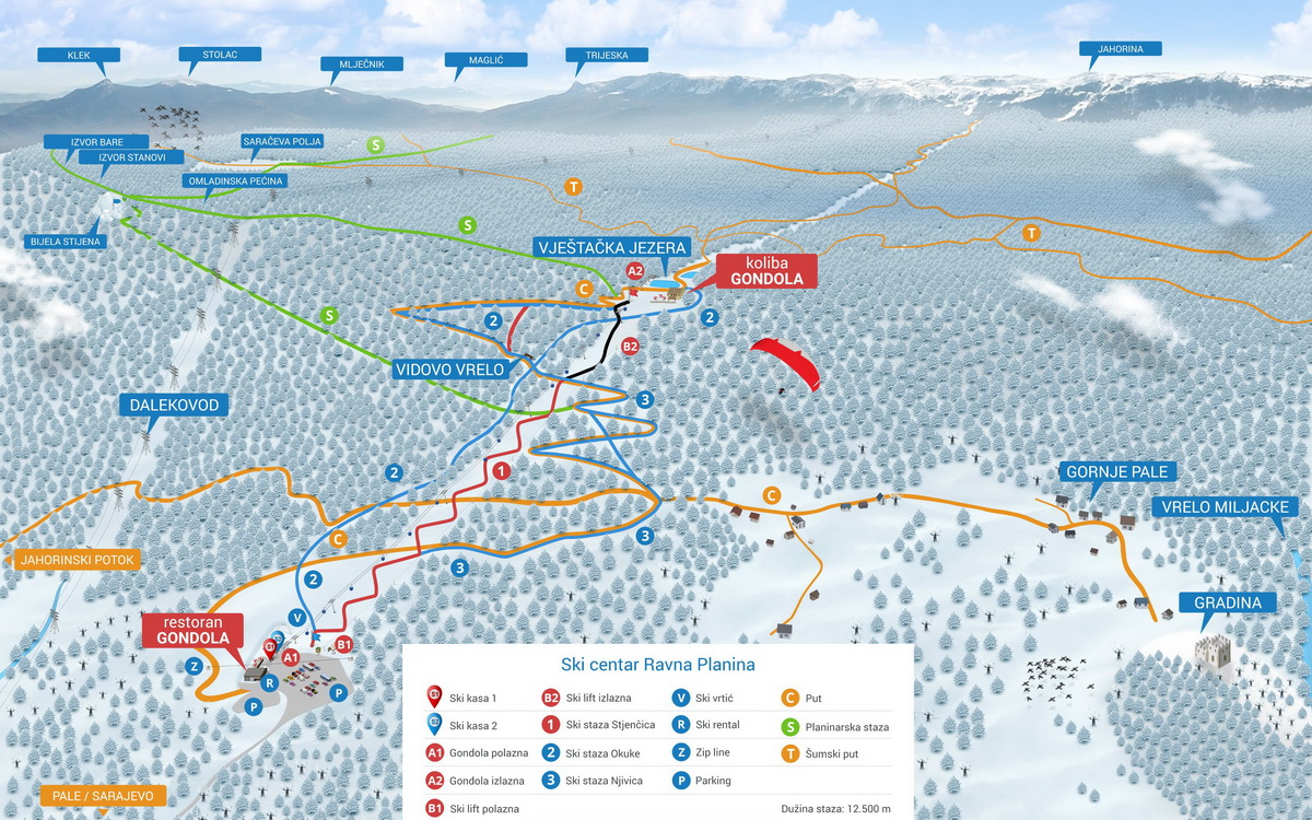 mapa ski centra ravna planina 1200